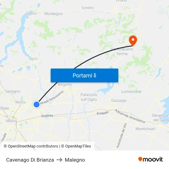 Cavenago Di Brianza to Malegno map
