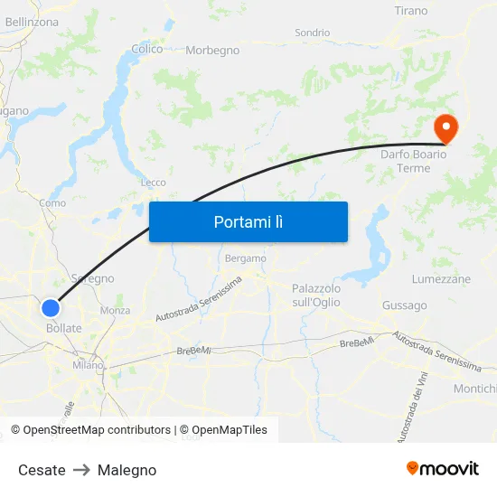 Cesate to Malegno map