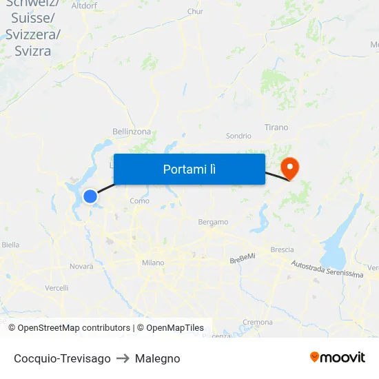 Cocquio-Trevisago to Malegno map