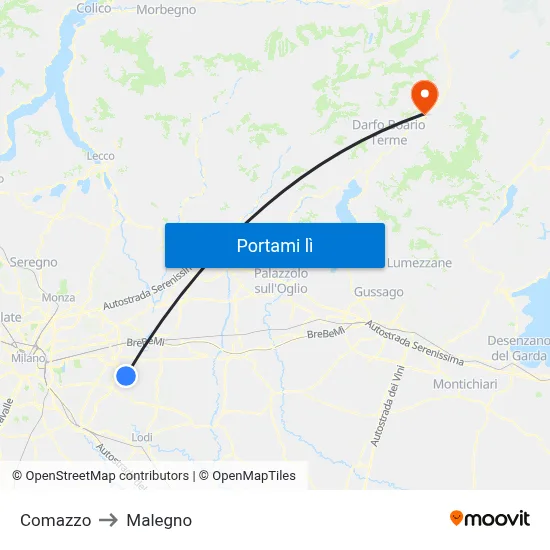 Comazzo to Malegno map