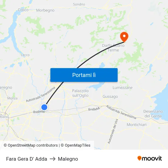 Fara Gera D' Adda to Malegno map