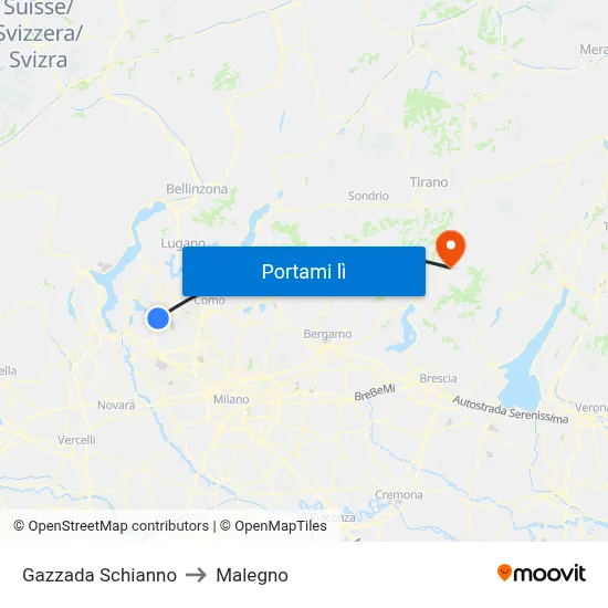 Gazzada Schianno to Malegno map