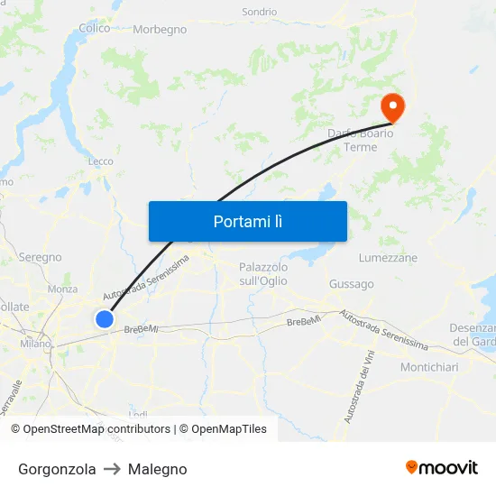 Gorgonzola to Malegno map