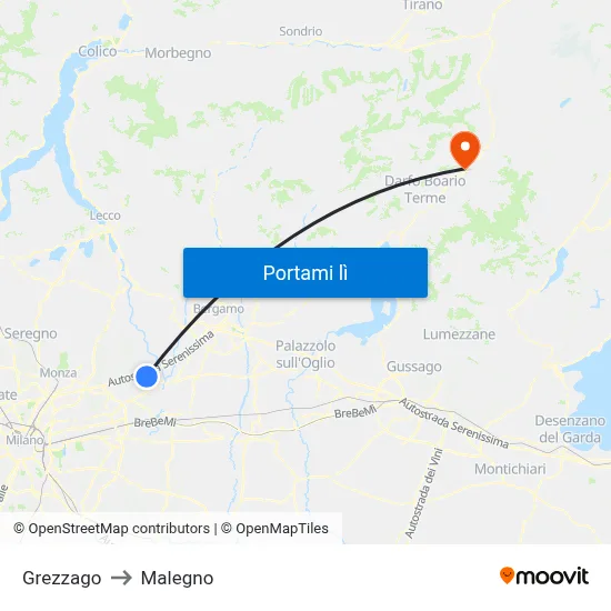 Grezzago to Malegno map