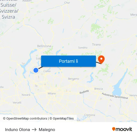Induno Olona to Malegno map