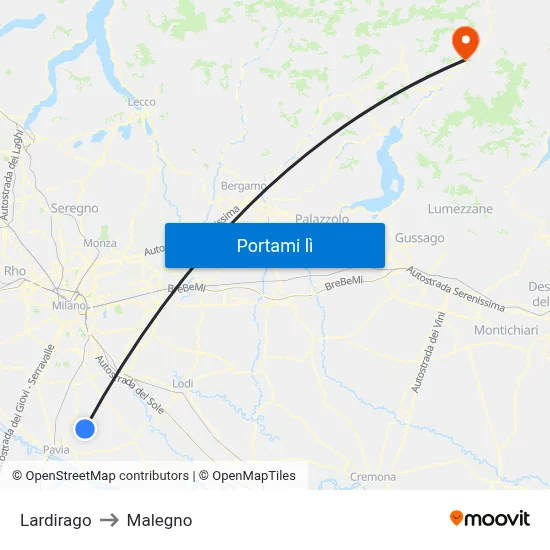 Lardirago to Malegno map