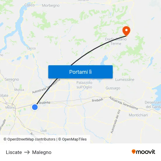 Liscate to Malegno map