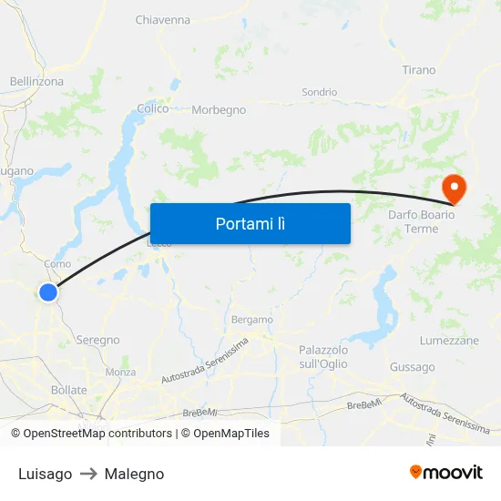 Luisago to Malegno map