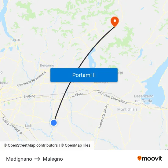 Madignano to Malegno map