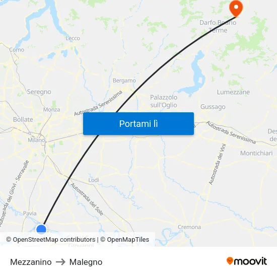 Mezzanino to Malegno map