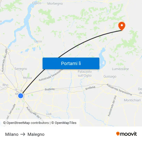 Milano to Malegno map