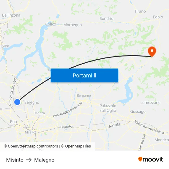 Misinto to Malegno map