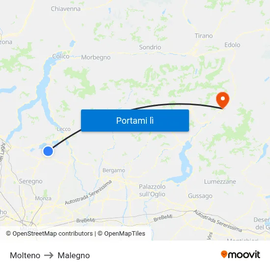 Molteno to Malegno map