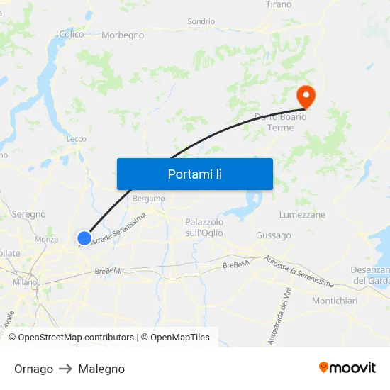 Ornago to Malegno map
