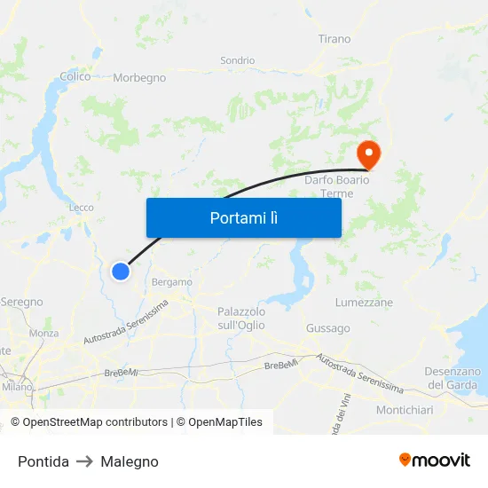Pontida to Malegno map