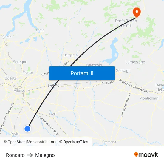 Roncaro to Malegno map