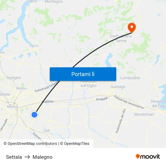Settala to Malegno map