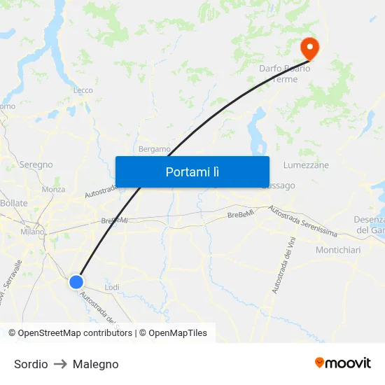 Sordio to Malegno map