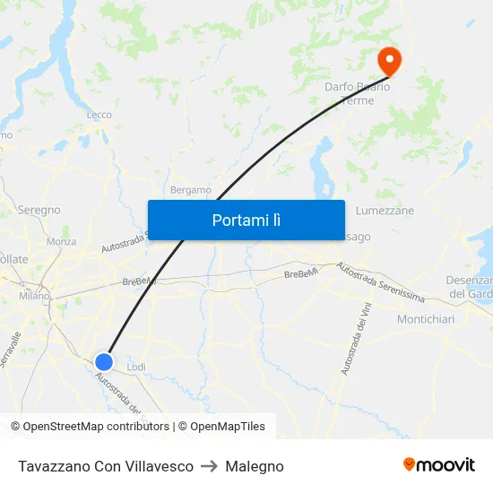 Tavazzano Con Villavesco to Malegno map