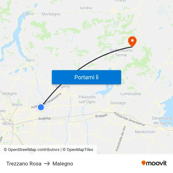Trezzano Rosa to Malegno map