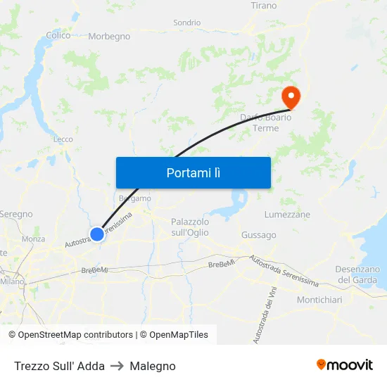 Trezzo Sull' Adda to Malegno map