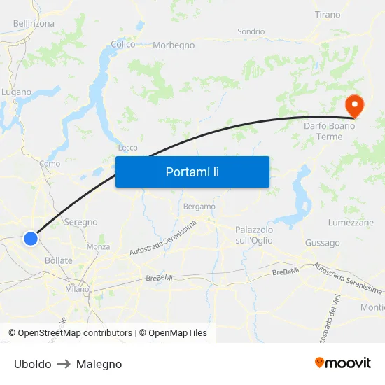 Uboldo to Malegno map