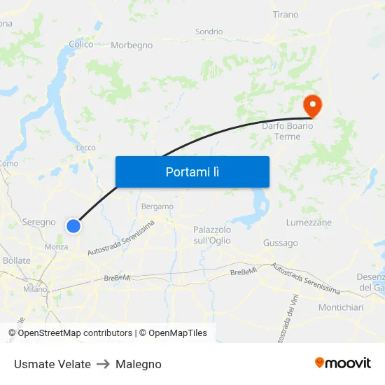 Usmate Velate to Malegno map
