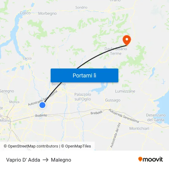 Vaprio D' Adda to Malegno map