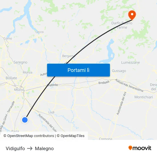 Vidigulfo to Malegno map