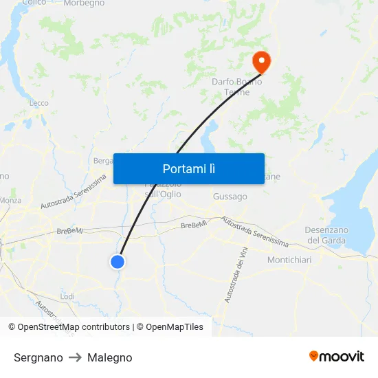 Sergnano to Malegno map