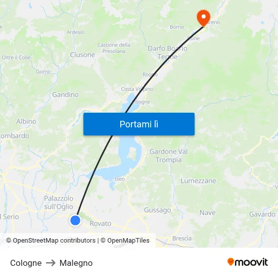 Cologne to Malegno map