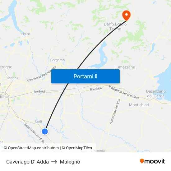 Cavenago D' Adda to Malegno map