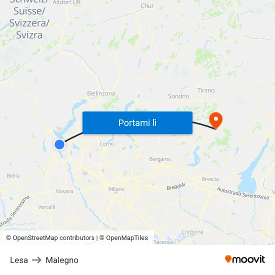 Lesa to Malegno map