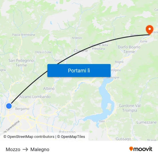 Mozzo to Malegno map