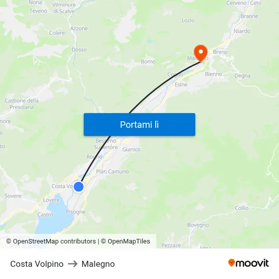 Costa Volpino to Malegno map