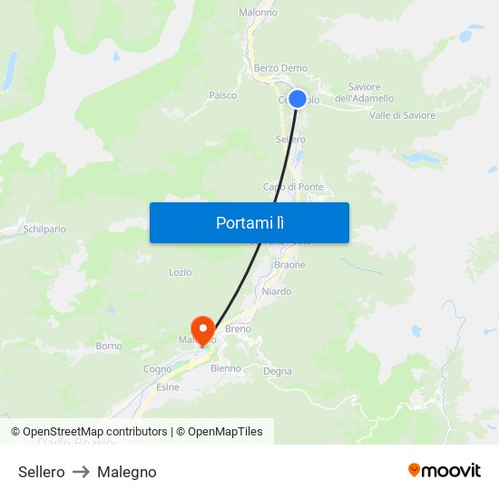 Sellero to Malegno map