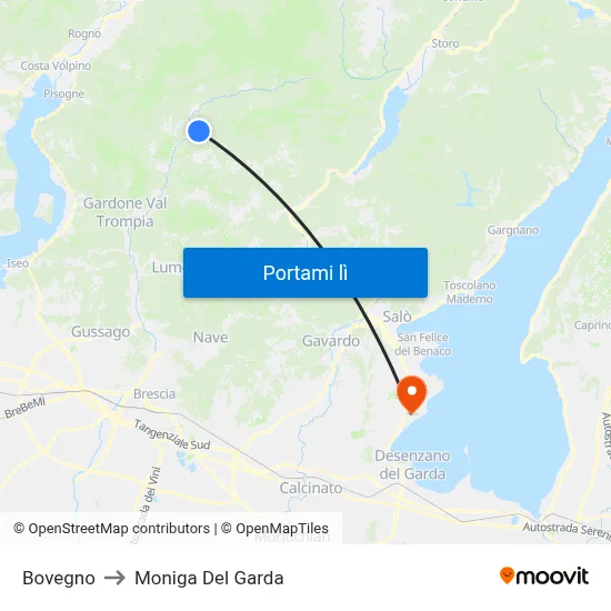 Bovegno to Moniga Del Garda map