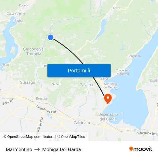 Marmentino to Moniga Del Garda map