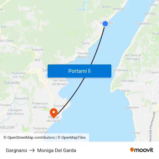 Gargnano to Moniga Del Garda map