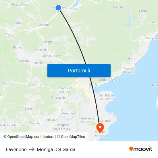 Lavenone to Moniga Del Garda map