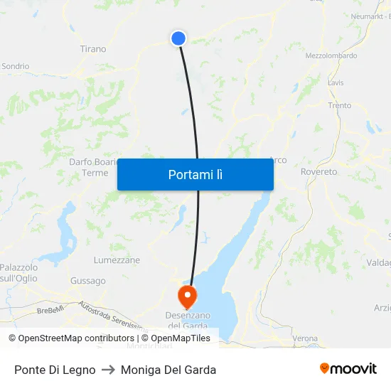 Ponte Di Legno to Moniga Del Garda map