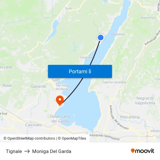 Tignale to Moniga Del Garda map