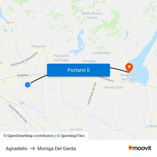 Agnadello to Moniga Del Garda map