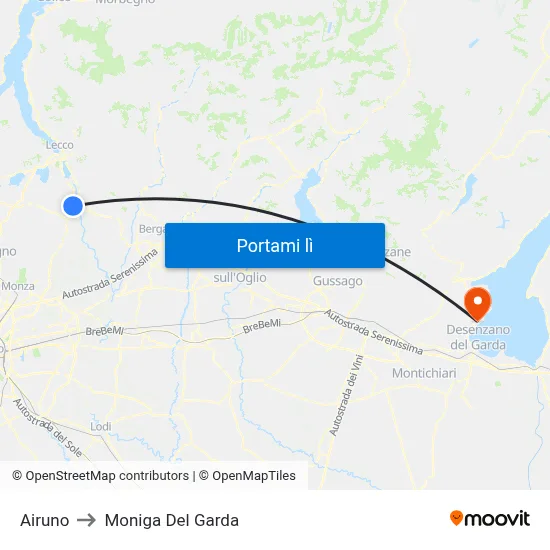 Airuno to Moniga Del Garda map