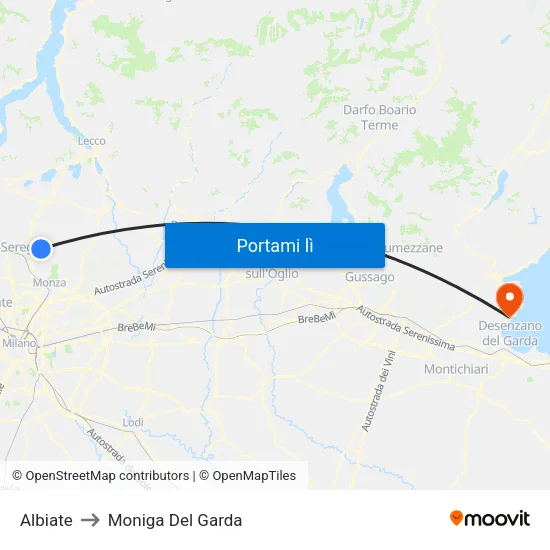 Albiate to Moniga Del Garda map