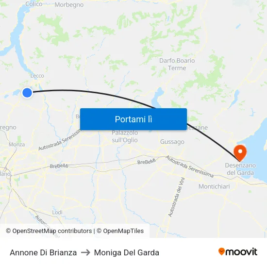 Annone Di Brianza to Moniga Del Garda map