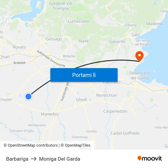 Barbariga to Moniga Del Garda map