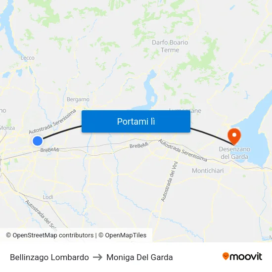 Bellinzago Lombardo to Moniga Del Garda map