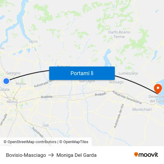 Bovisio-Masciago to Moniga Del Garda map