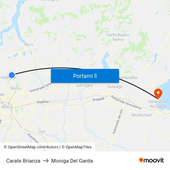 Carate Brianza to Moniga Del Garda map